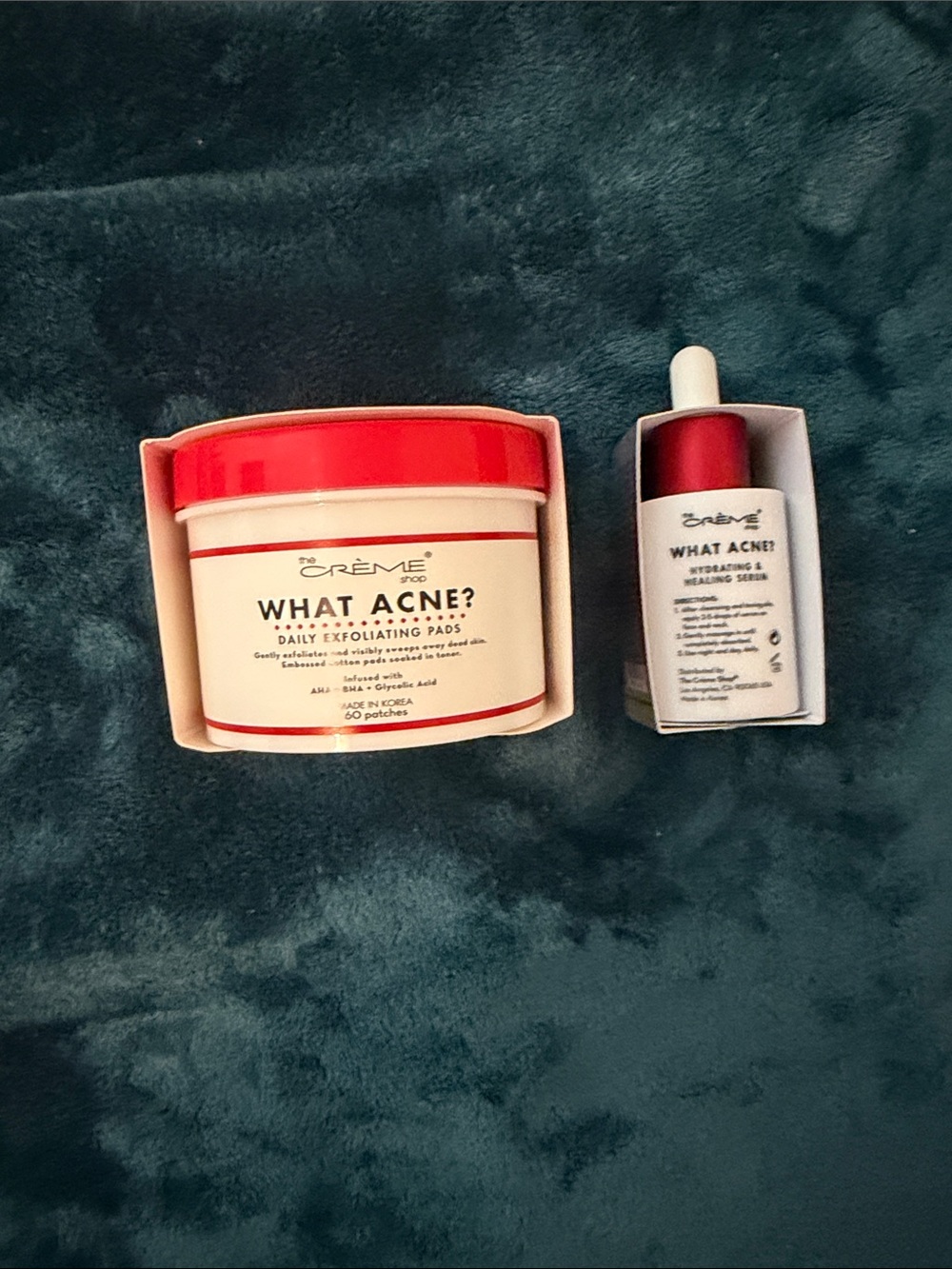 What Acne? Daily Exfoliating Pads + Serum Bundle in White and Red